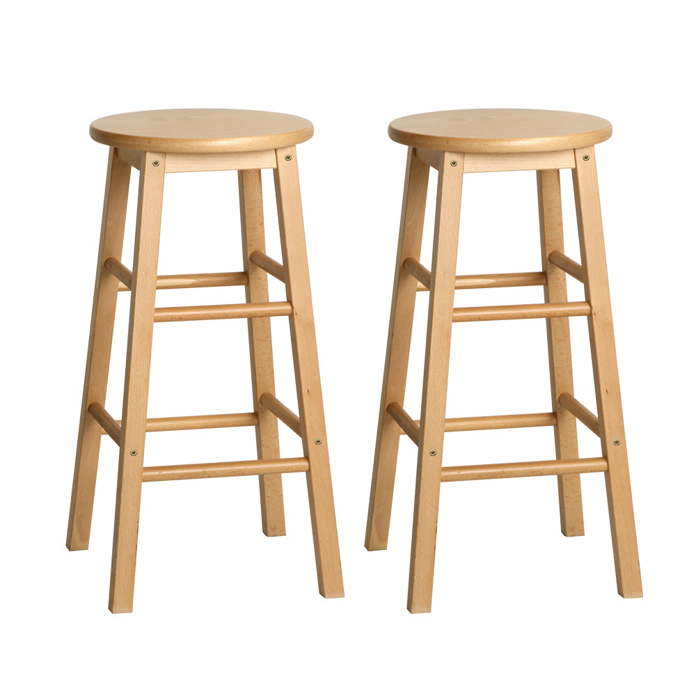 Set of 2 Classic Round Seat Bar Stools Solid Beech Wood 61cm - Natural Homecoze