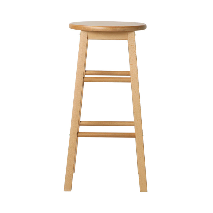 Set of 2 Classic Round Seat Bar Stools Solid Beech Wood 61cm - Natural Homecoze