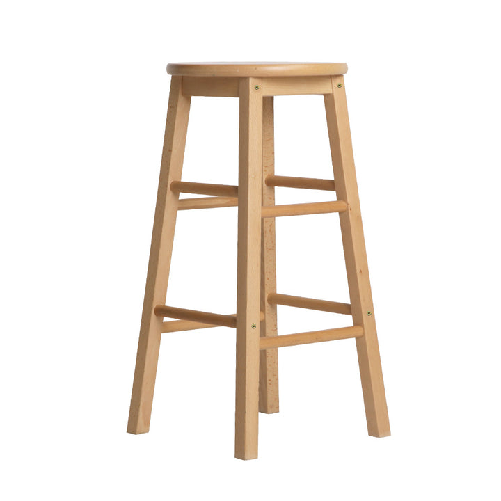 Set of 2 Classic Round Seat Bar Stools Solid Beech Wood 61cm - Natural Homecoze