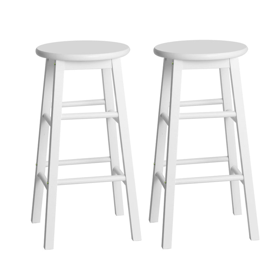 Set of 2 Classic Round Seat Bar Stools Solid Beech Wood 61cm - White Homecoze