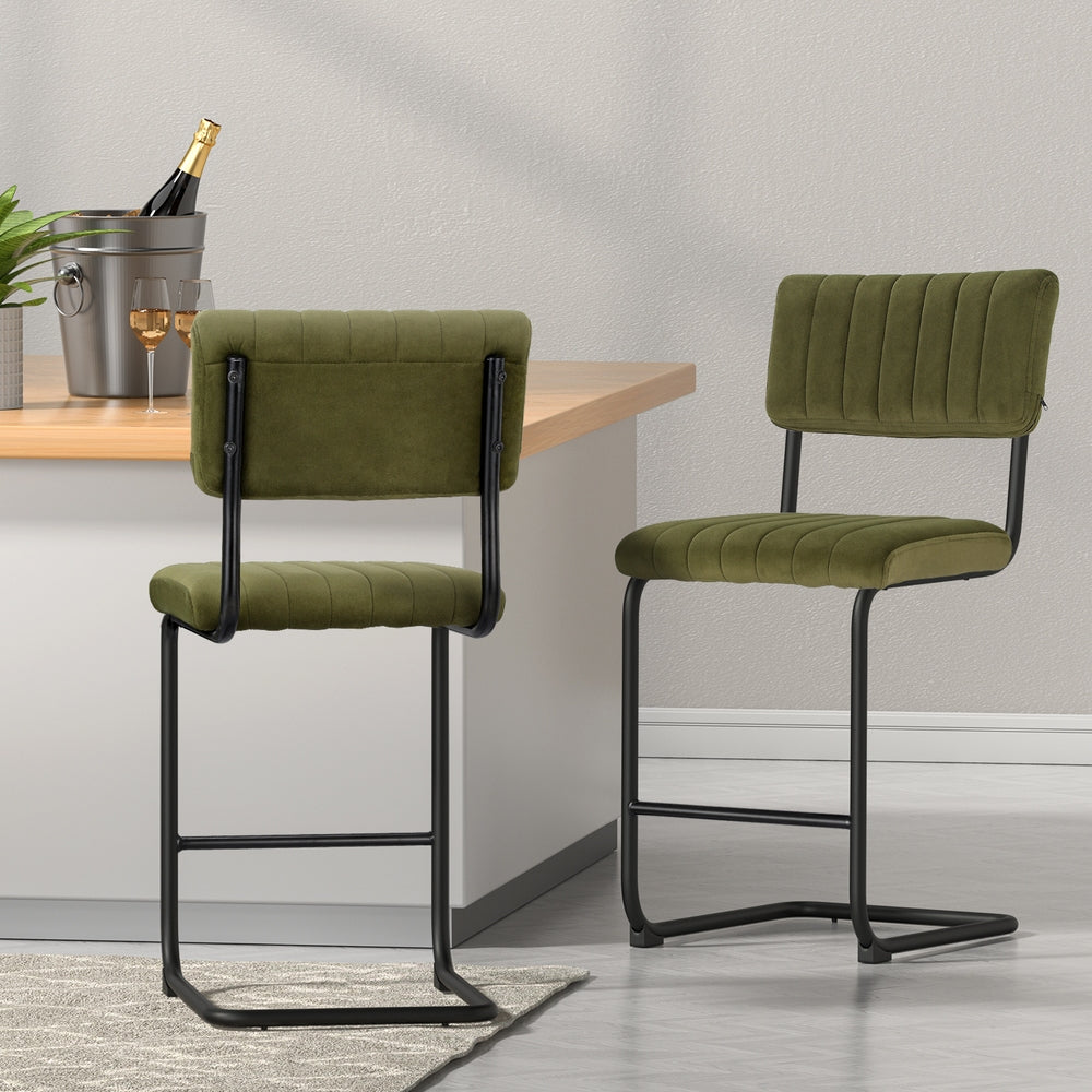 Helena (Set of 2) Retro Bar Stools 65cm - Green