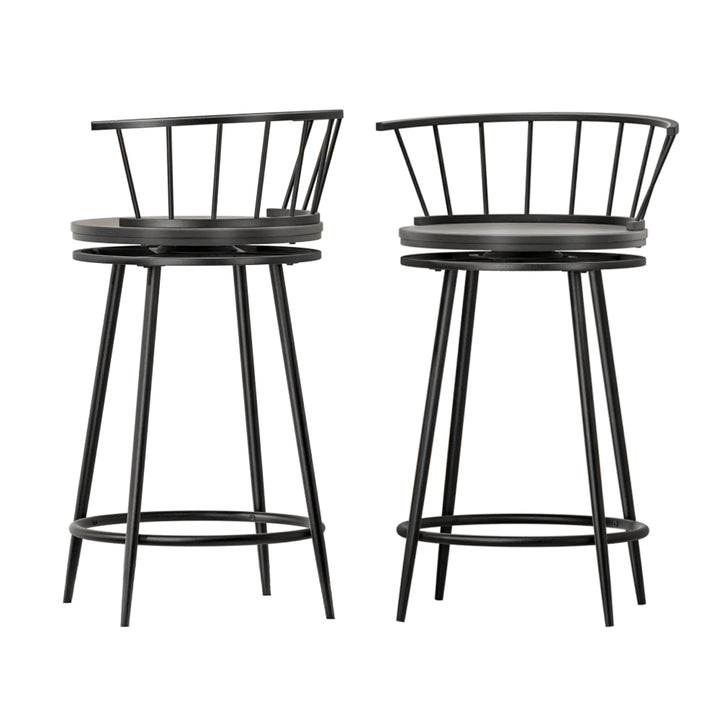 Set of 2 Wood Base Kitchen Bar Stools Swivel Contemporary - Black Homecoze