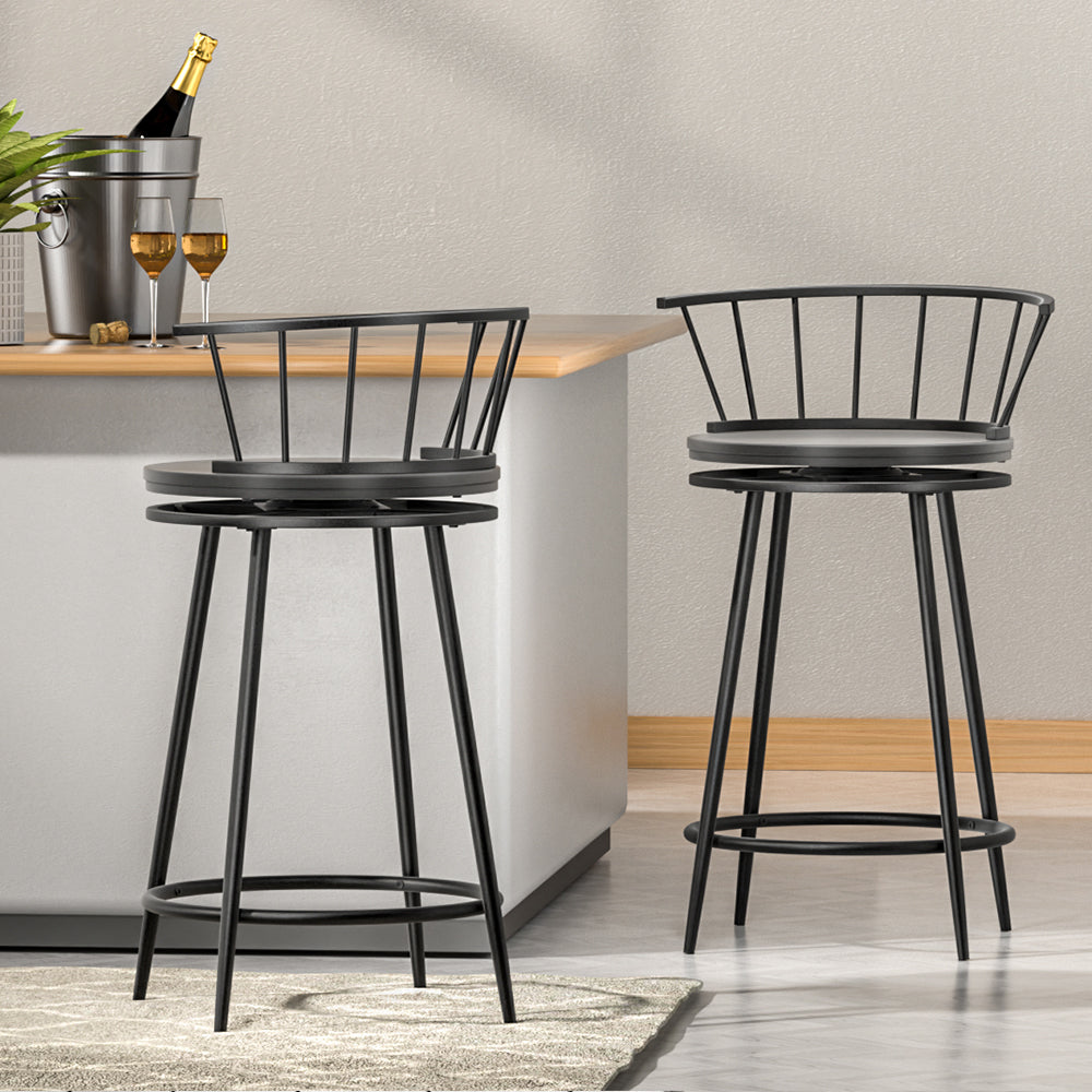 Set of 2 Wood Base Kitchen Bar Stools Swivel Contemporary - Black Homecoze