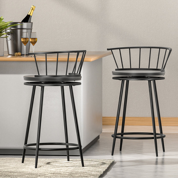 Set of 2 Wood Base Kitchen Bar Stools Swivel Contemporary - Black Homecoze