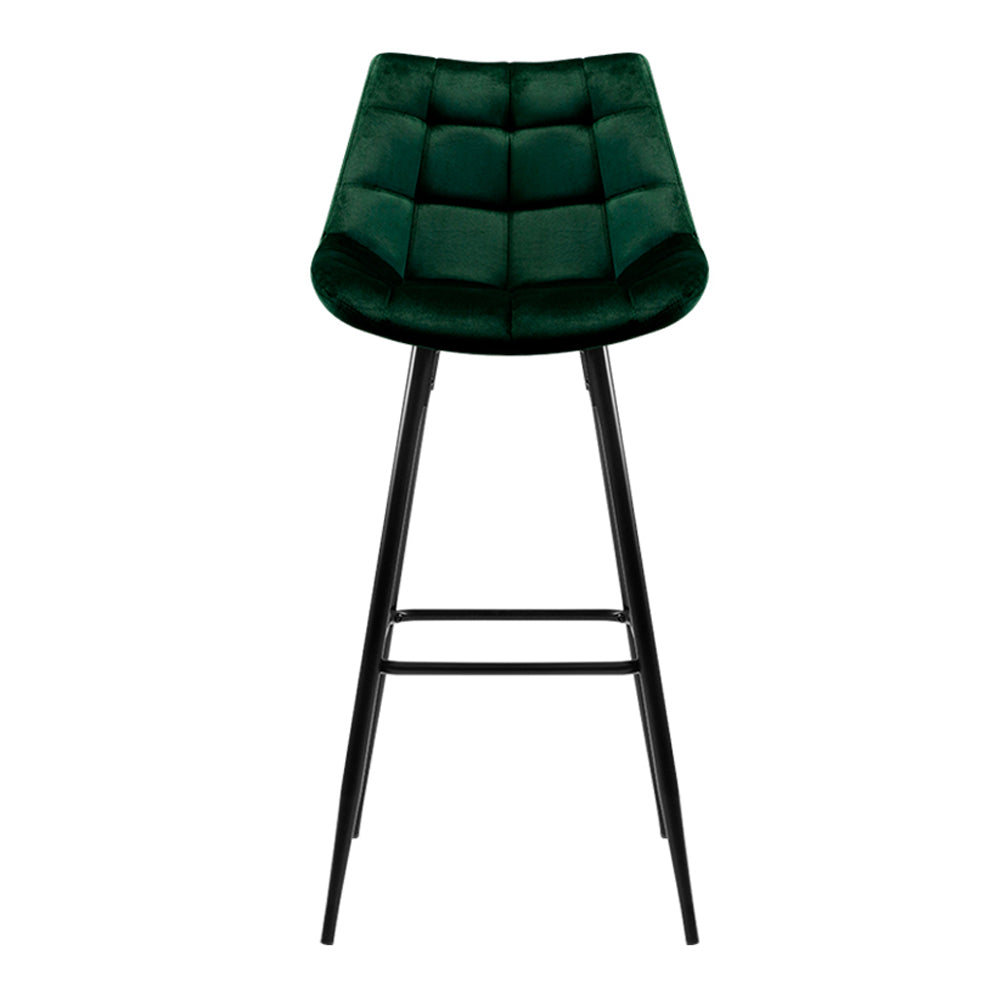 Set of 2 Contoured Back Velvet Bar Stools - Green Homecoze