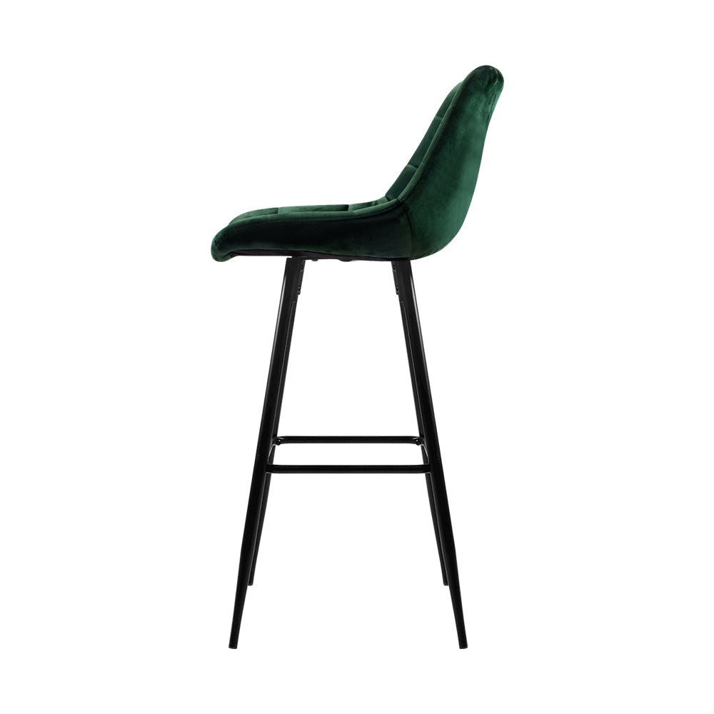 Set of 2 Contoured Back Velvet Bar Stools - Green Homecoze