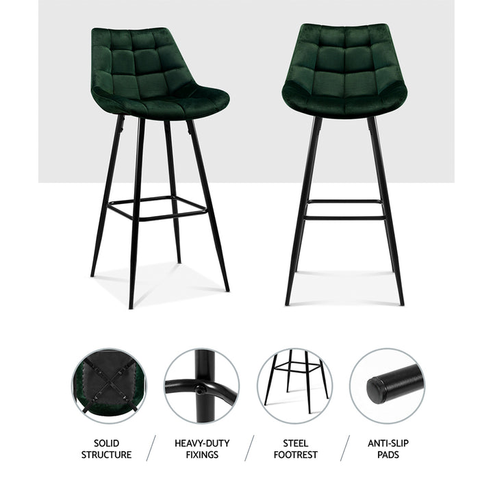 Set of 2 Contoured Back Velvet Bar Stools - Green Homecoze