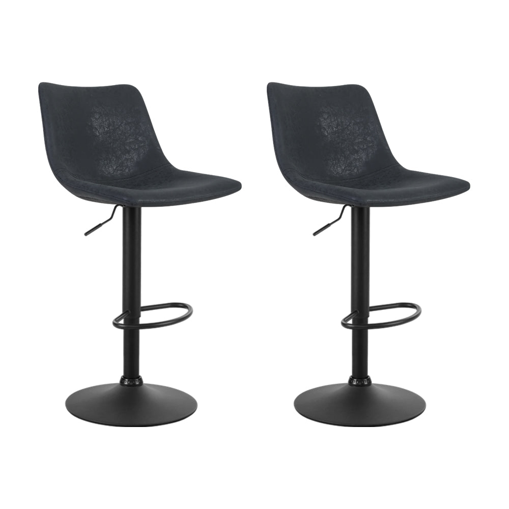 Set of 2 Fabric Mid Back Gas Lift Bar Stools - Black Homecoze