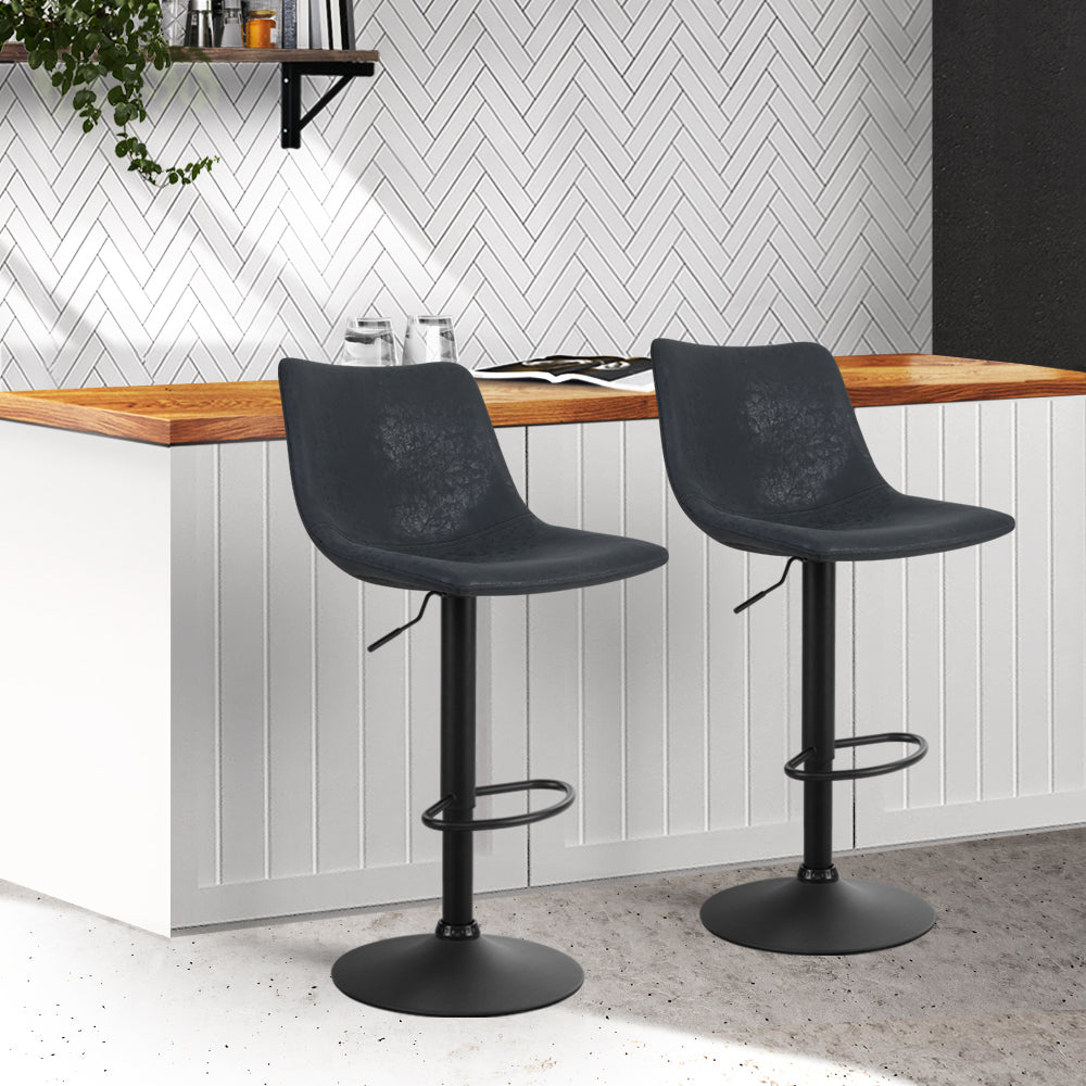 Set of 2 Fabric Mid Back Gas Lift Bar Stools - Black Homecoze