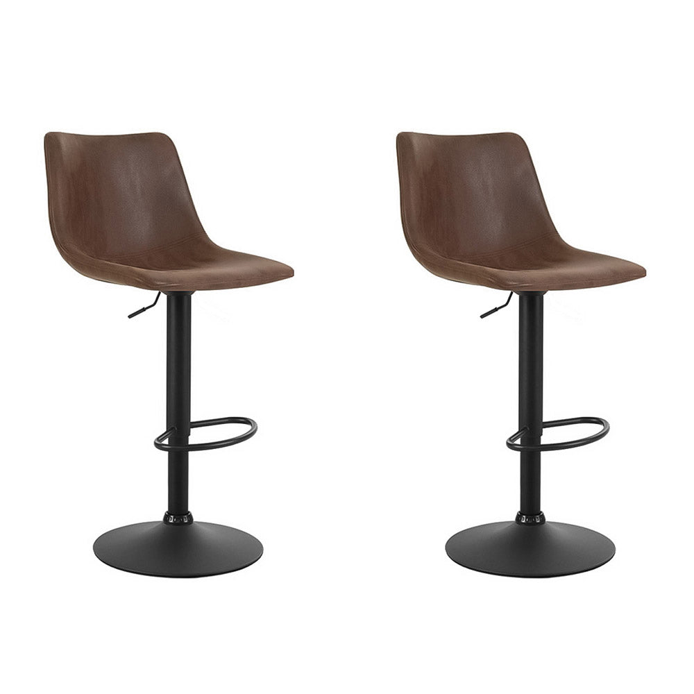 Set of 2 PU Leather Mid Back Gas Lift Bar Stools - Brown Homecoze