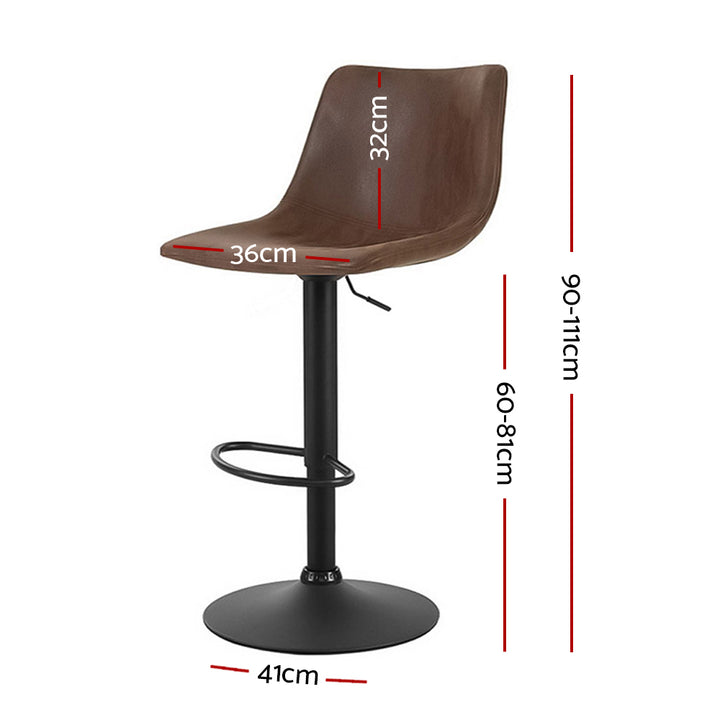 Set of 2 PU Leather Mid Back Gas Lift Bar Stools - Brown Homecoze