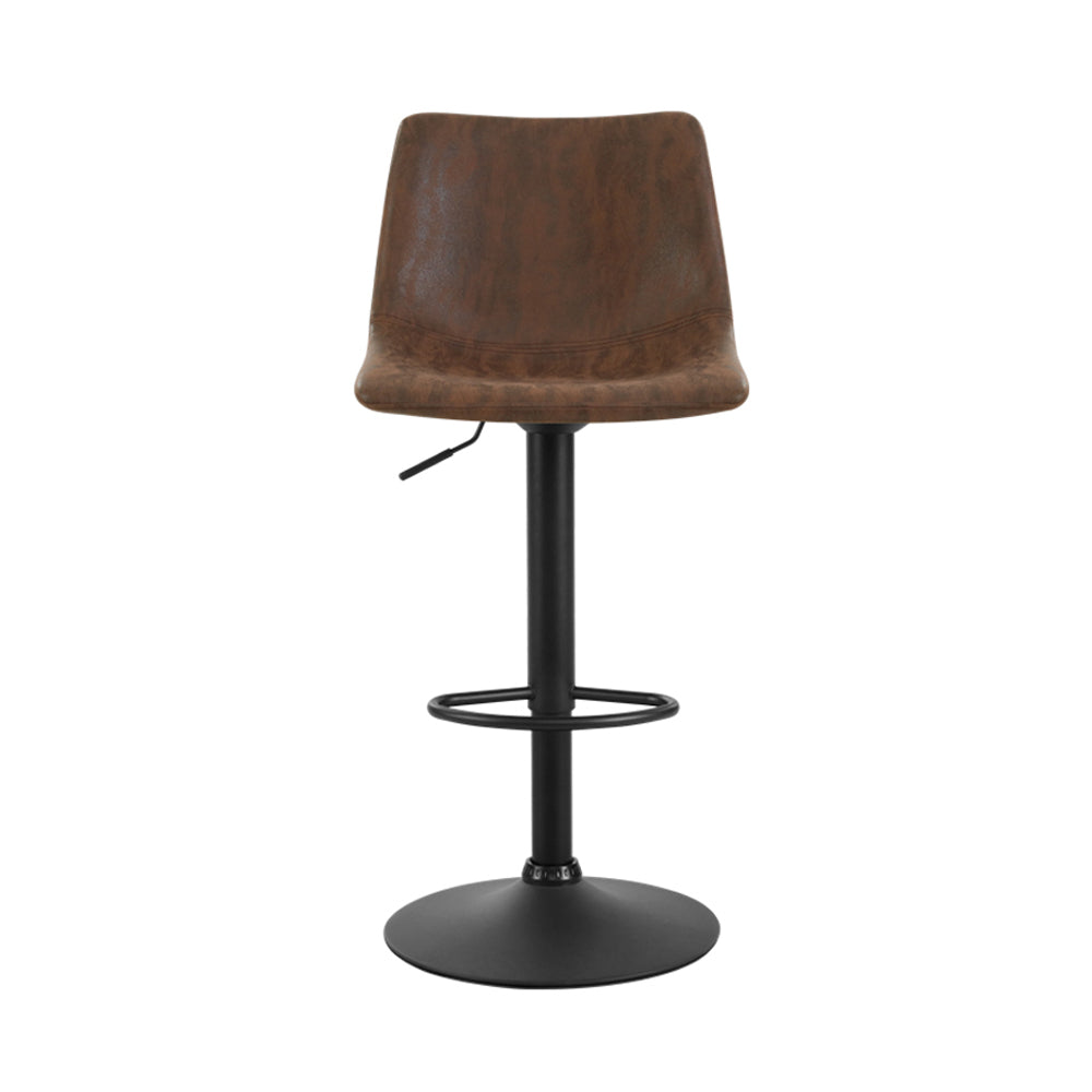 Set of 2 PU Leather Mid Back Gas Lift Bar Stools - Brown Homecoze