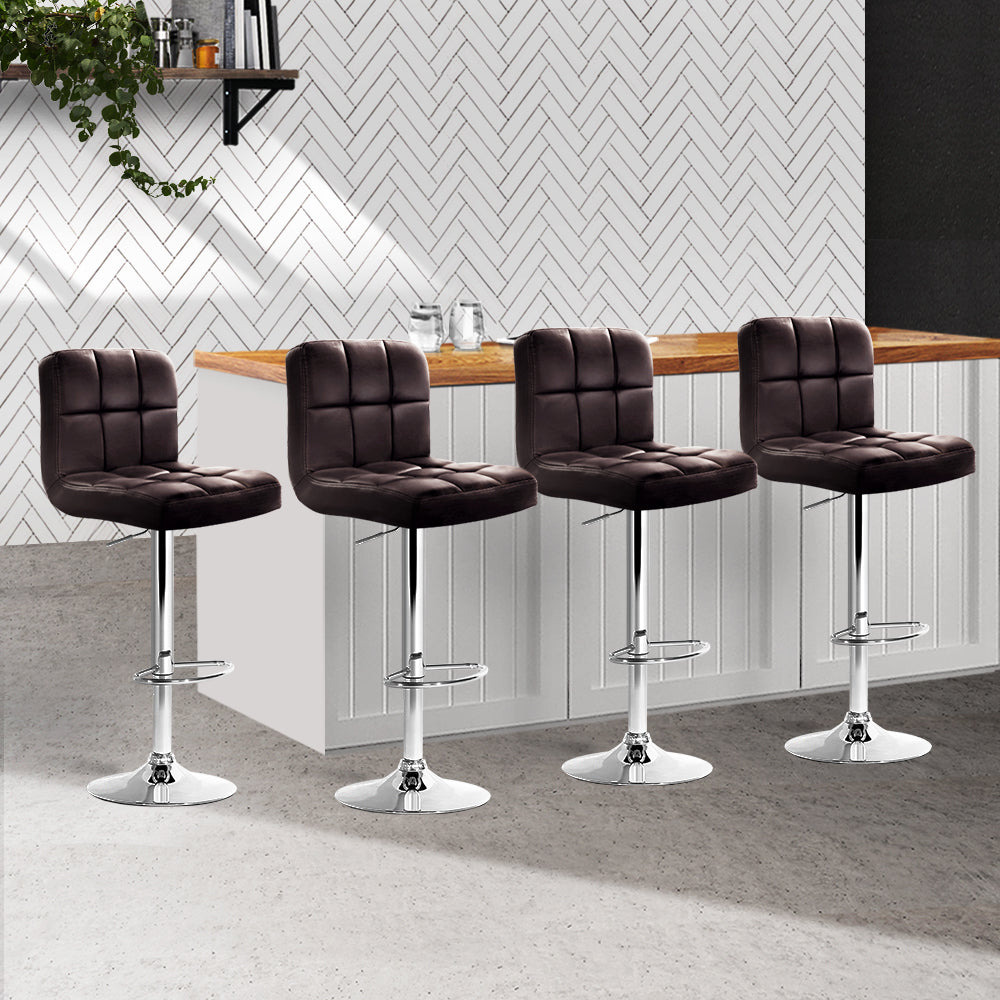 Set of 4 Bar Stools with Swivel Gas Lift - Steel and Chocolate Homecoze
