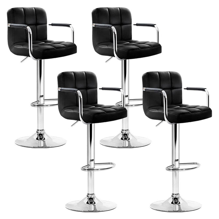 Set of 4 Bar Stools Gas lift Swivel Armrests - Steel and Black Homecoze