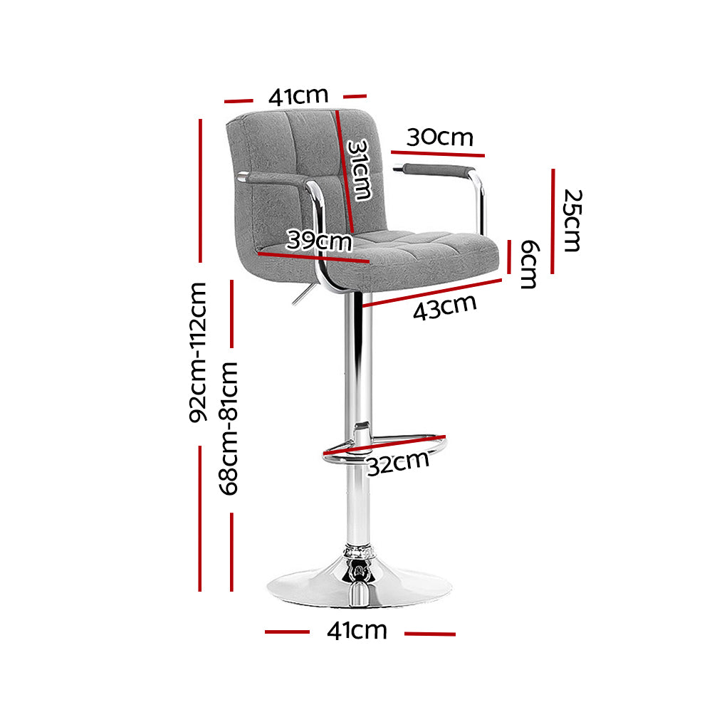 Set of 2 Bar Stools Gas lift Swivel - Steel and Grey Homecoze