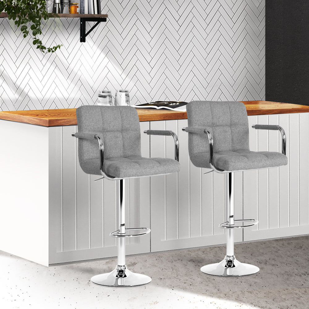 Set of 2 Bar Stools Gas lift Swivel - Steel and Grey Homecoze