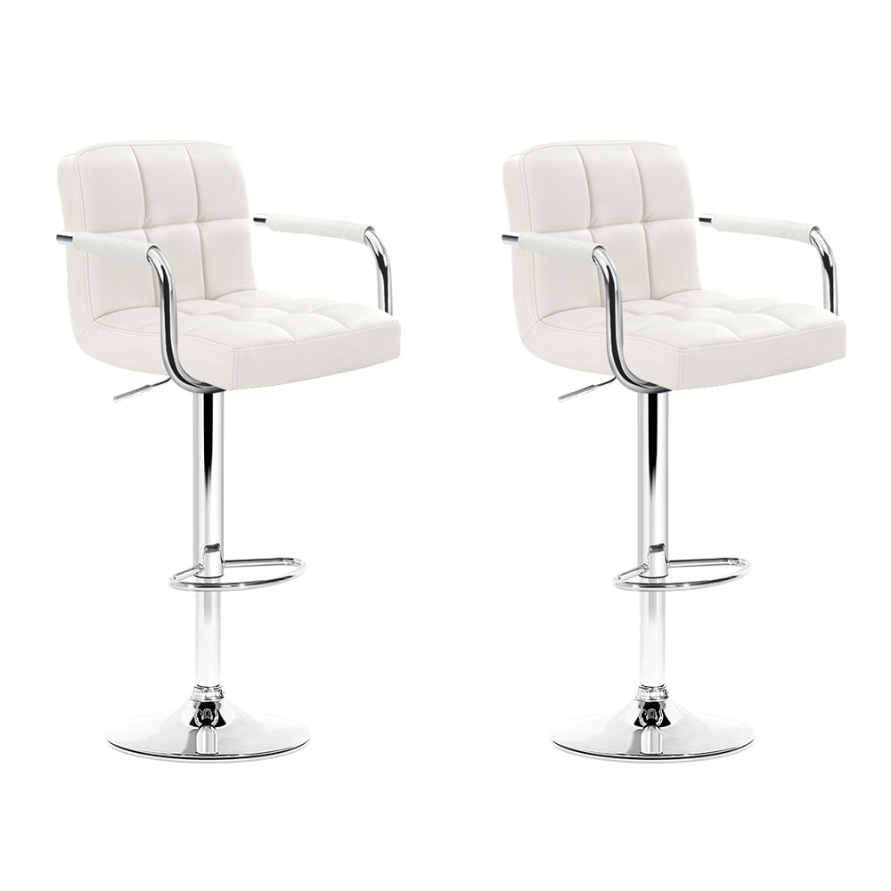 Set of 2 Bar Stools Gas lift Swivel - Steel and White Homecoze