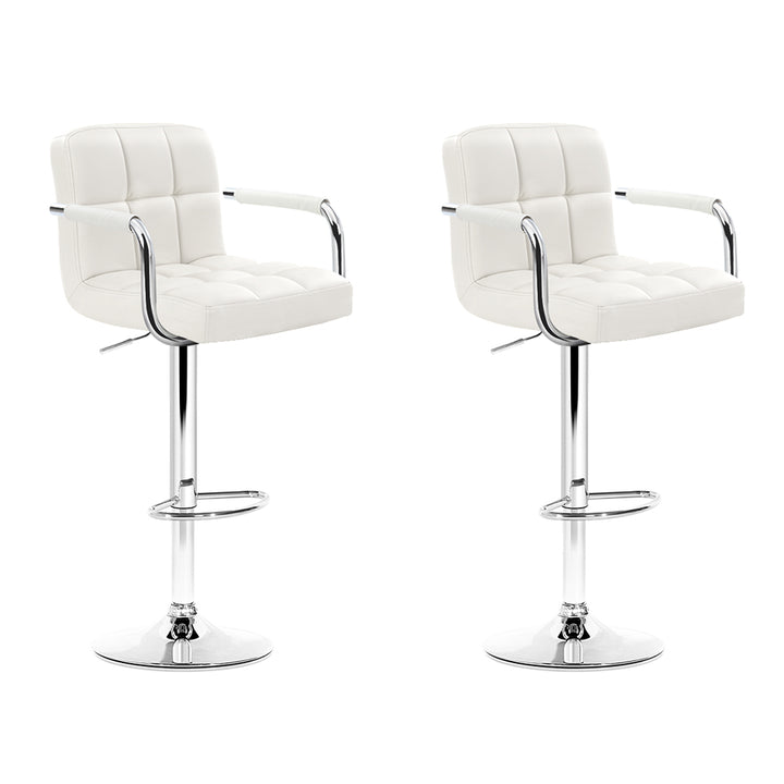 Set of 2 Bar Stools Gas lift Swivel - Steel and White Homecoze