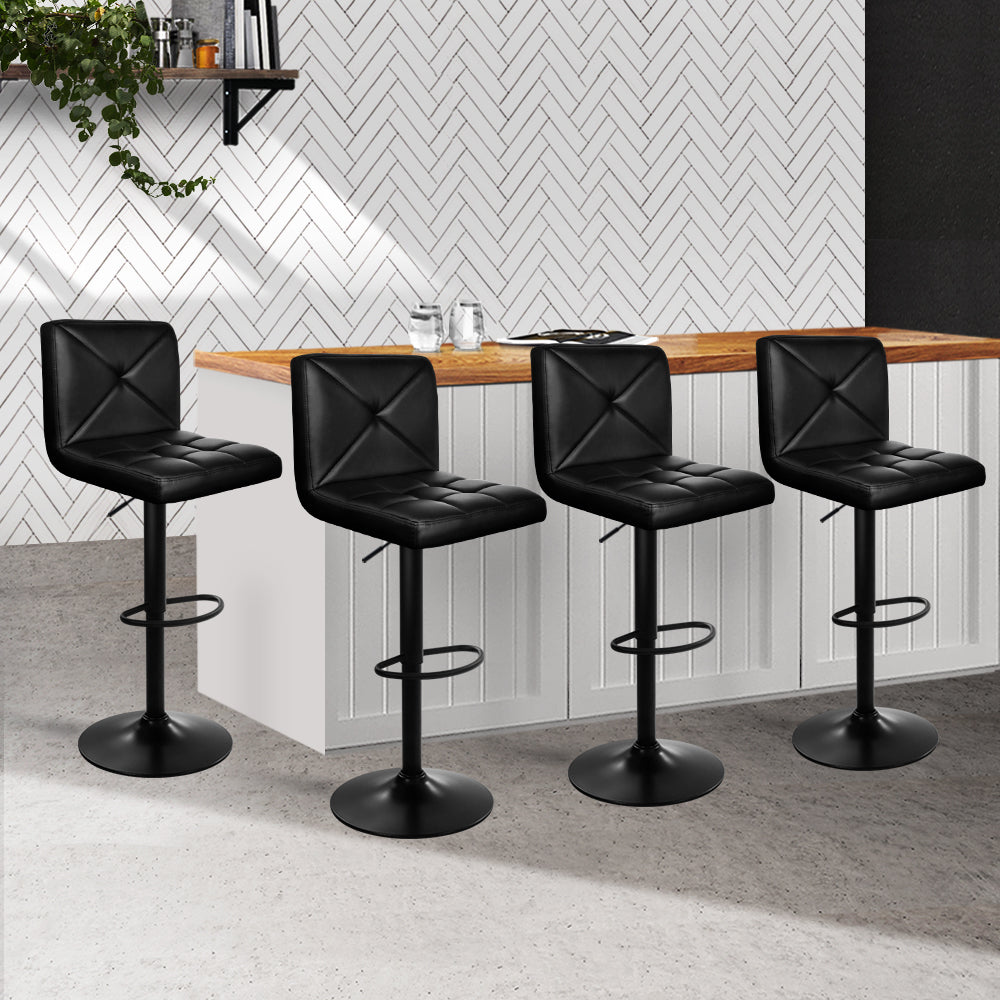 Set of 4 Bar Stools PU Leather Criss Cross Style - Black Homecoze