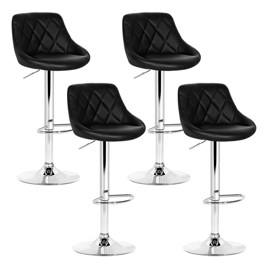 Set of 4 Bar Stools PU Leather Diamond Style - Black Homecoze