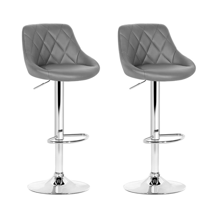 Set of 2 Bar Stools PU Leather Diamond Style - Grey Homecoze