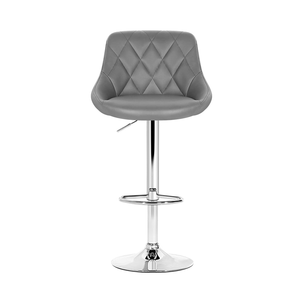 Set of 2 Bar Stools PU Leather Diamond Style - Grey Homecoze