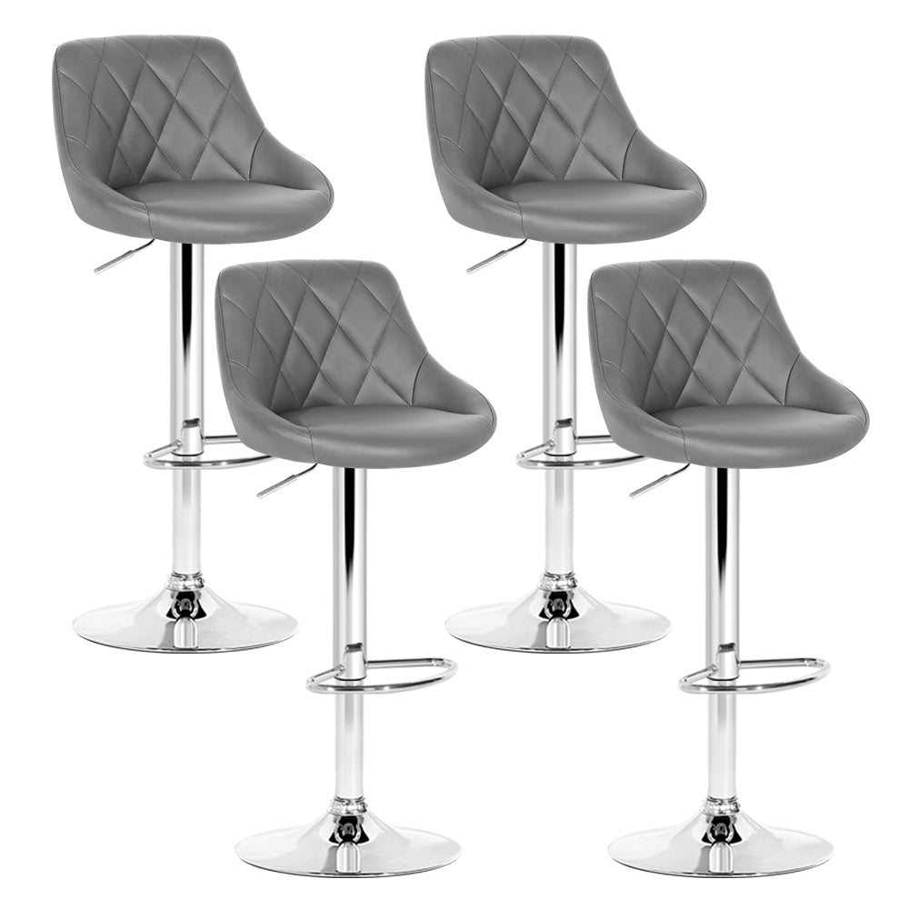 Set of 4 Bar Stools PU Leather Diamond Style - Grey Homecoze