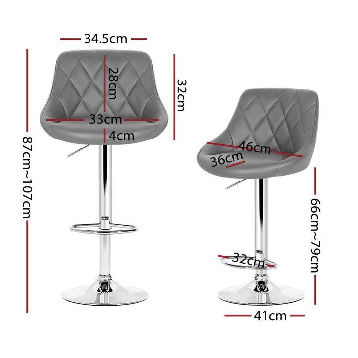 Set of 4 Bar Stools PU Leather Diamond Style - Grey Homecoze