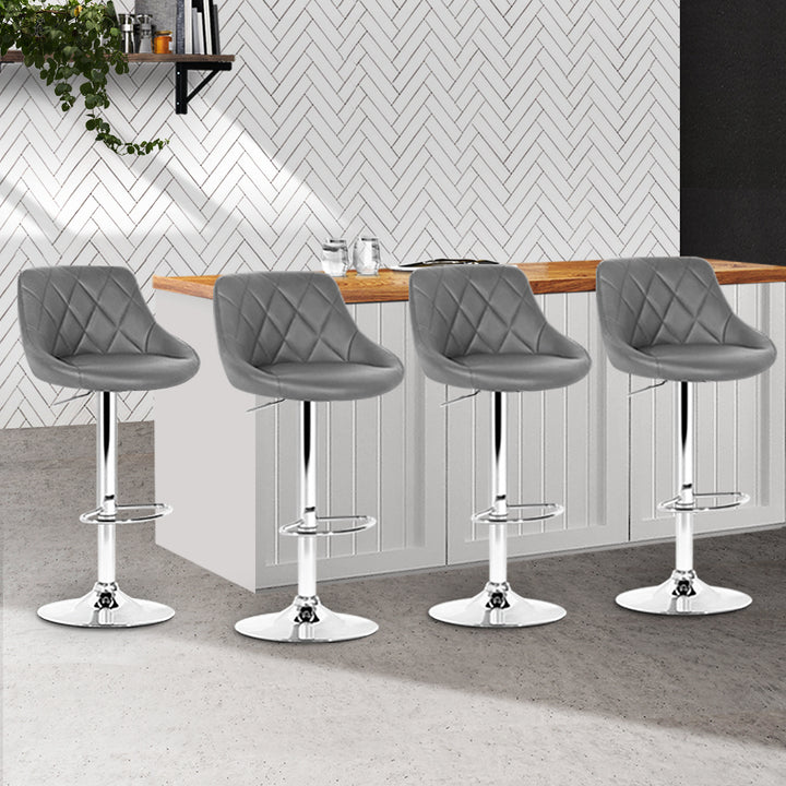 Set of 4 Bar Stools PU Leather Diamond Style - Grey Homecoze