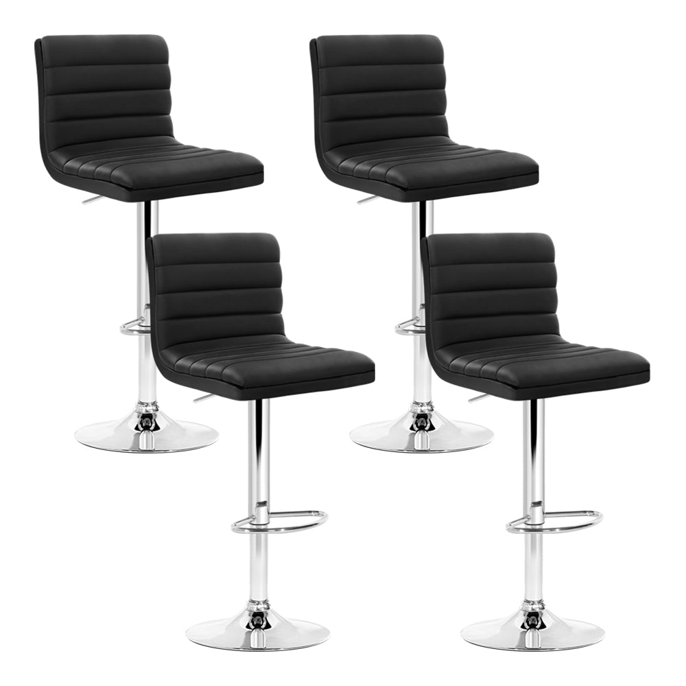 Set of 4 PU Leather Lined Pattern Bar Stools - Black and Chrome Homecoze