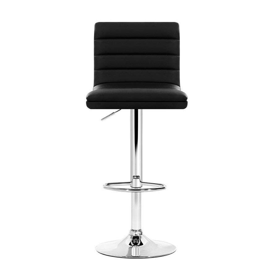 Set of 4 PU Leather Lined Pattern Bar Stools - Black and Chrome Homecoze