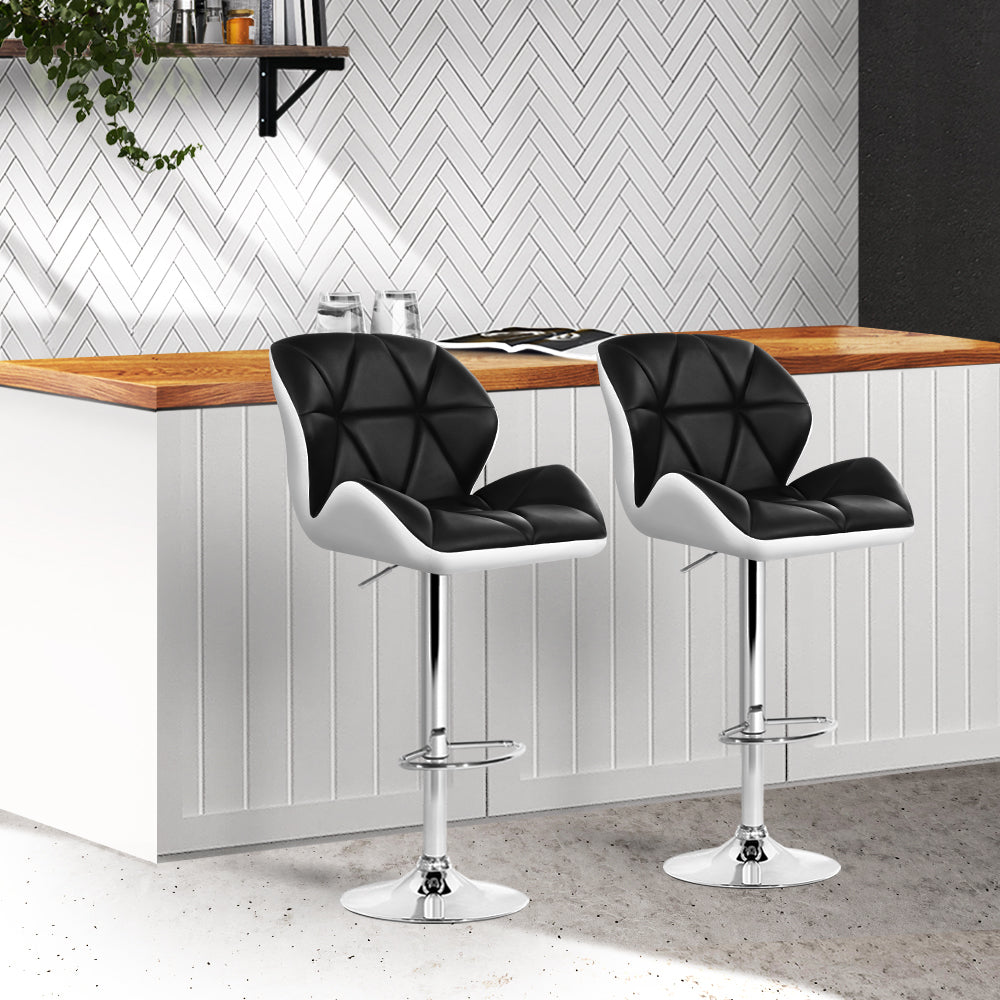 Set of 2 Kitchen Bar Stools - White, Black and Chrome Homecoze