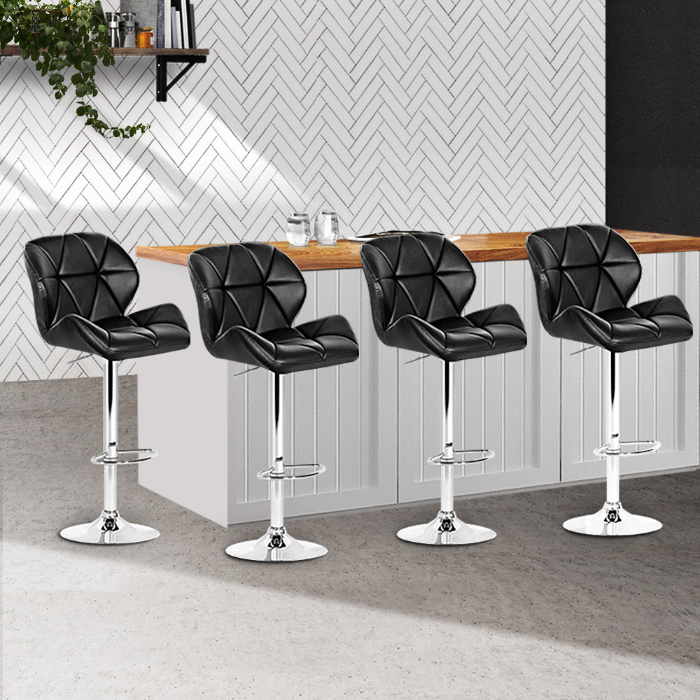 Set of 4 Kitchen Bar Stools - Black and Chrome Homecoze