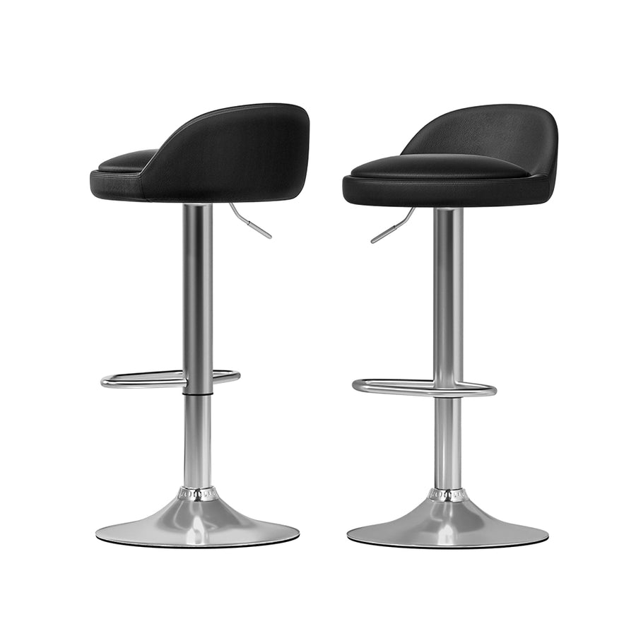 Set of 2 PU Leather Round Low-back Bar Stools Swivel Gas Lift - Black Homecoze