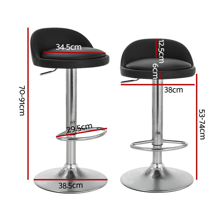 Set of 2 PU Leather Round Low-back Bar Stools Swivel Gas Lift - Black Homecoze