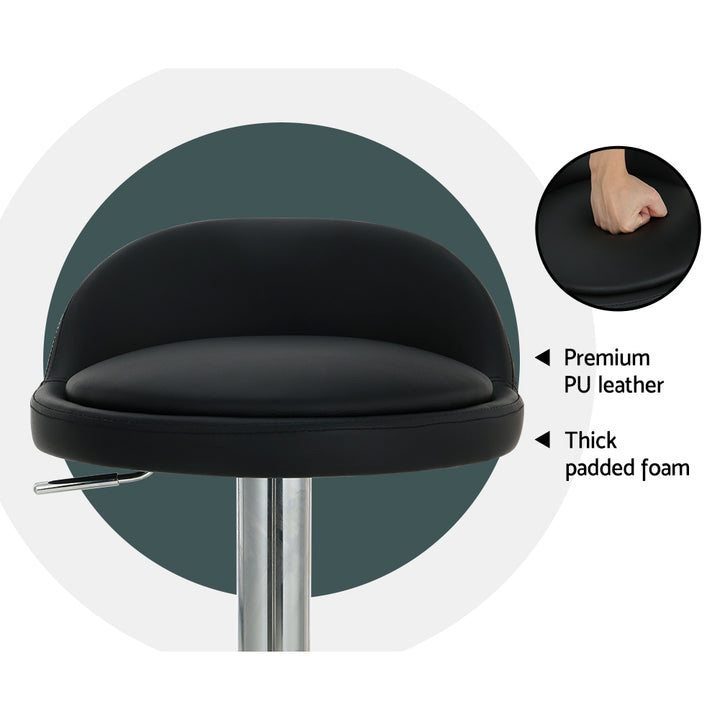 Set of 2 PU Leather Round Low-back Bar Stools Swivel Gas Lift - Black Homecoze