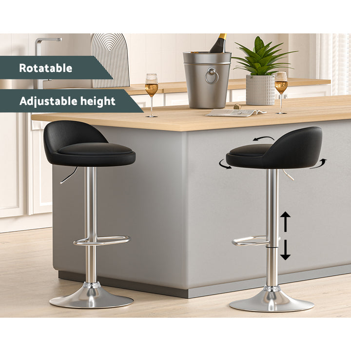 Set of 2 PU Leather Round Low-back Bar Stools Swivel Gas Lift - Black Homecoze