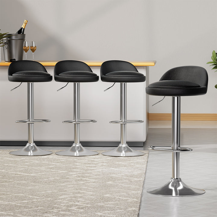 Cameron (Set of 4) PU Leather Bar Stools - Black