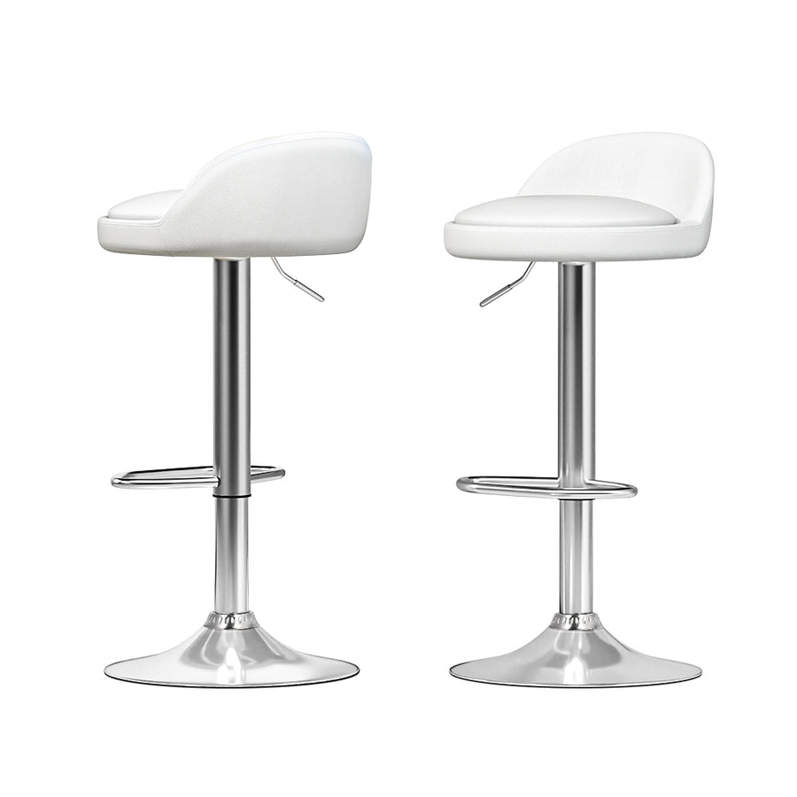 Set of 2 PU Leather Round Low-back Bar Stools Swivel Gas Lift - White Homecoze