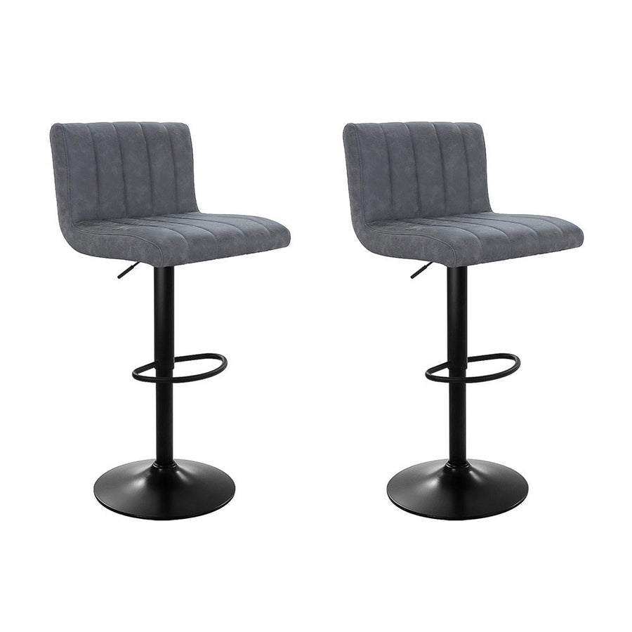 Set of 2 Bar Stools PU Leather Line Style - Grey Homecoze