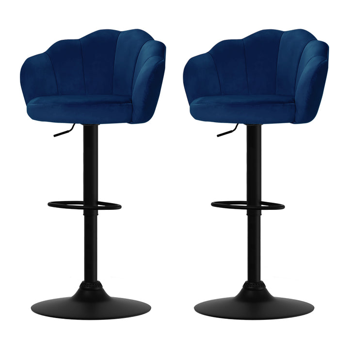 Set of 2 Deluxe Clam Shell Soft Velvet Bar Stools with Gas Lift - Blue Homecoze