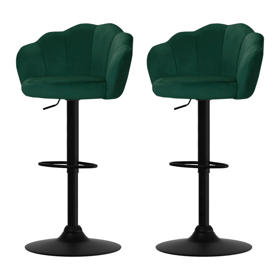 Set of 2 Deluxe Clam Shell Soft Velvet Bar Stools with Gas Lift - Green Homecoze
