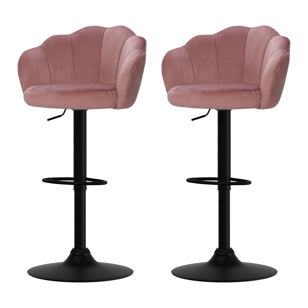 Set of 2 Deluxe Clam Shell Soft Velvet Bar Stools with Gas Lift - Pink Homecoze