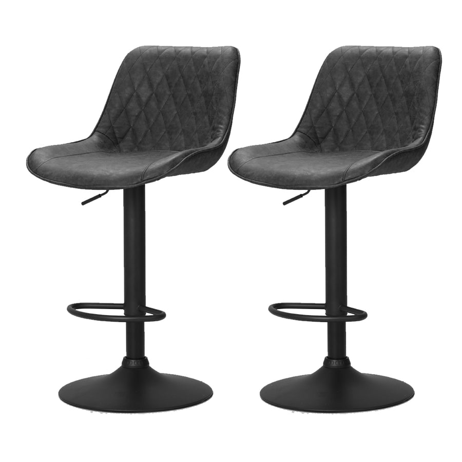 Set of 2 Industrial Bar Stools with Vintage Styled Diamond PU Leather - Black Homecoze