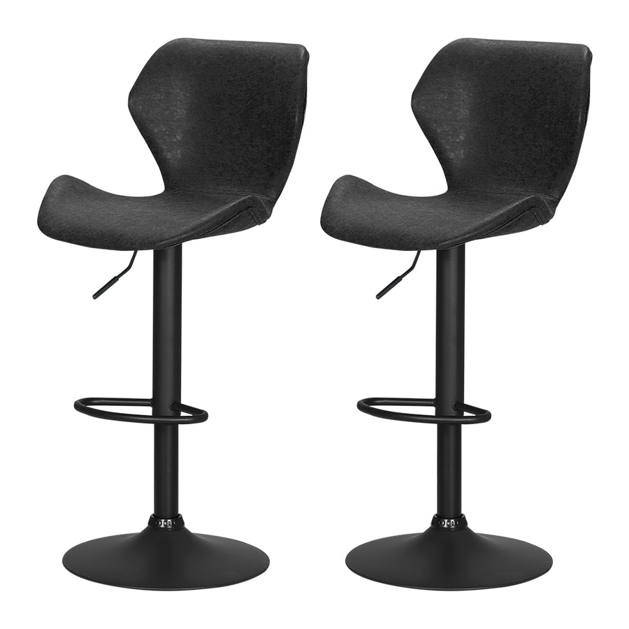 Set of 2 Industrial Bar Stools with Vintage Styled PU Leather - Black Homecoze