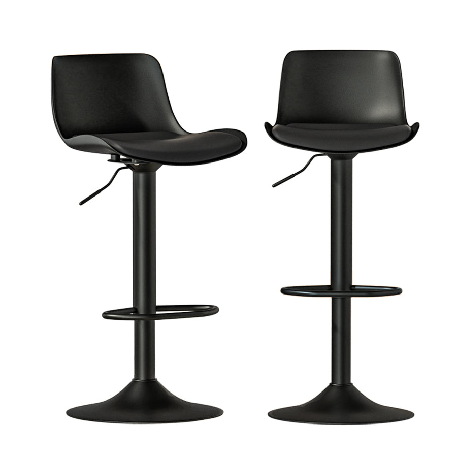 Set of 2 Modern Kitchen Bar Stools with PU Leather Padded Seat - Black Homecoze