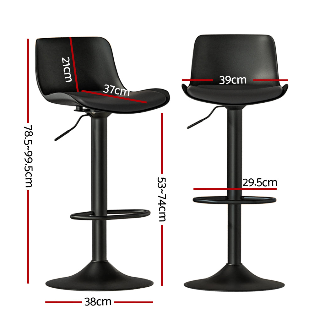 Set of 2 Modern Kitchen Bar Stools with PU Leather Padded Seat - Black Homecoze