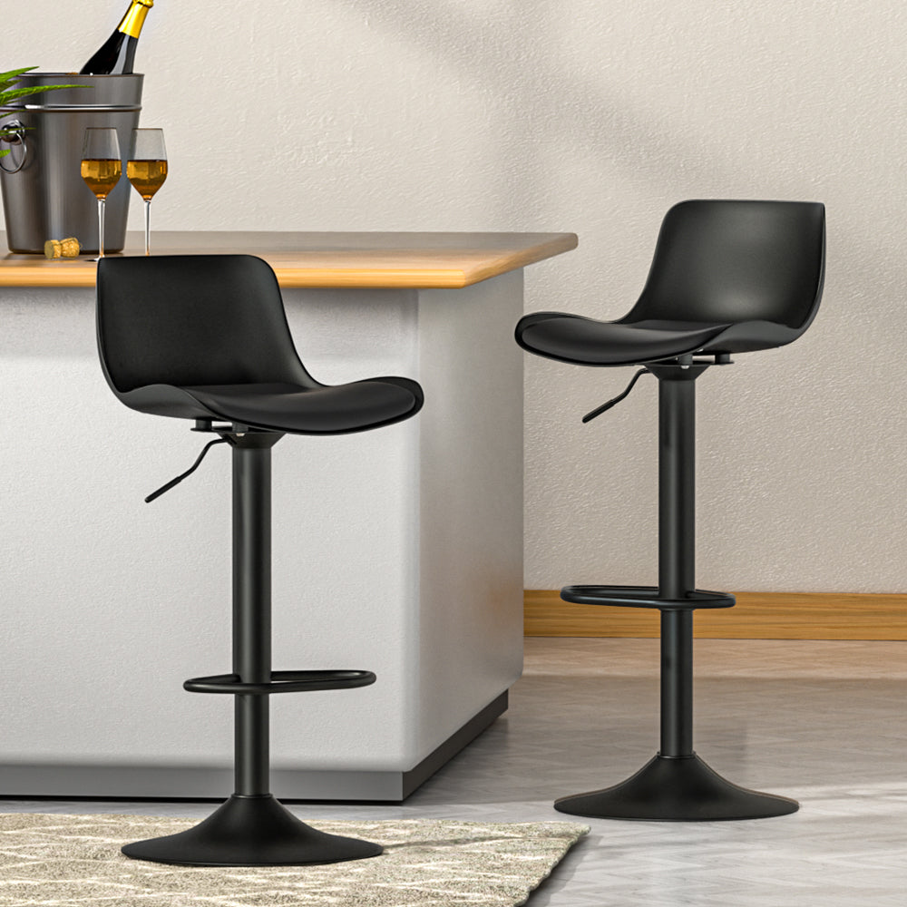 Set of 2 Modern Kitchen Bar Stools with PU Leather Padded Seat - Black Homecoze