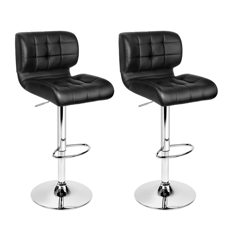 Set of 2 PU Leather Gas Lift Bar Stools - Black and Chrome Homecoze