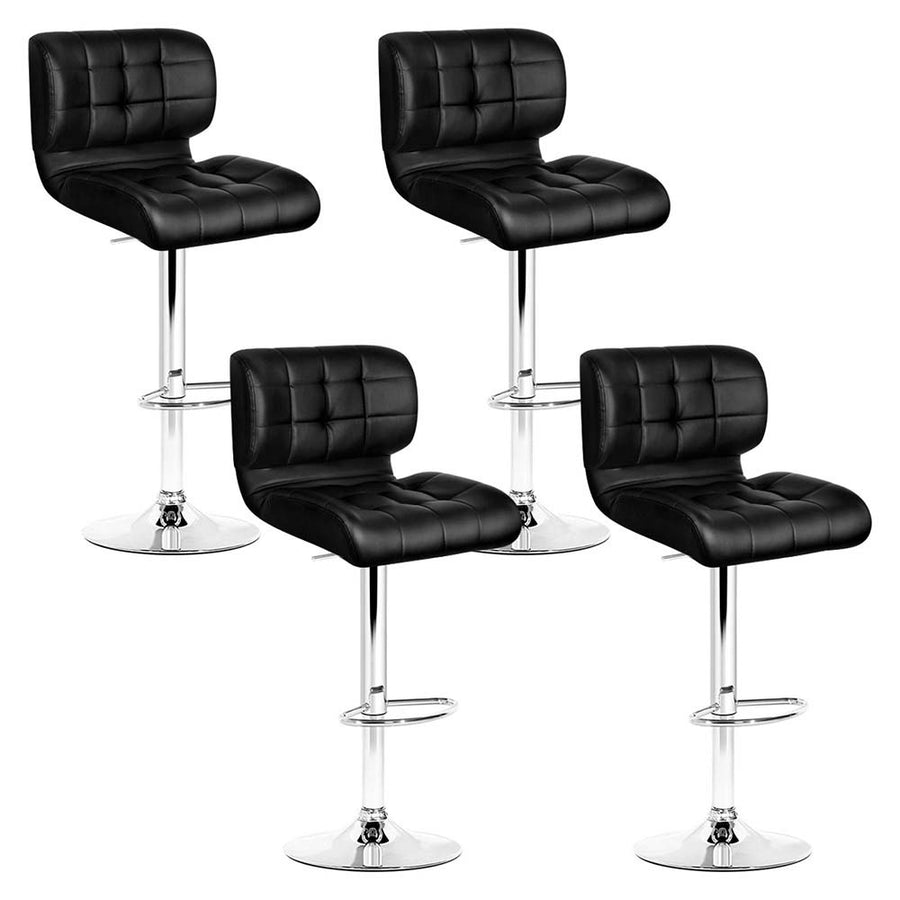 Set of 4 PU Leather Gas Lift Bar Stools - Black and Chrome Homecoze